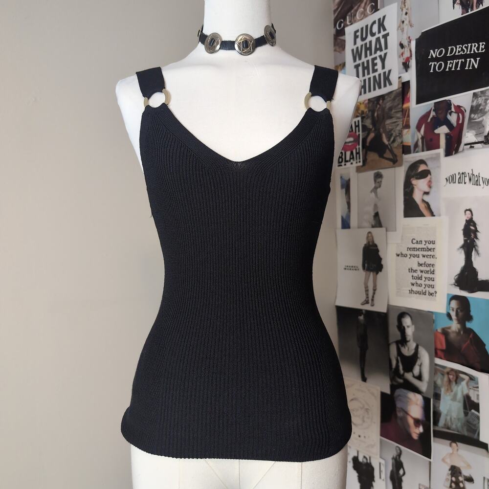 Ribbed Knit Ring Detail Y2k Tank Top